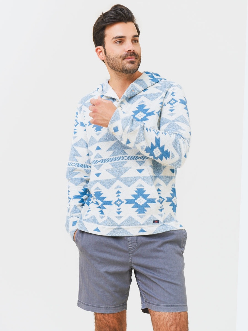 Faherty Brand Men's Doug Good Feather Cabana Pacific Hoodie Size M